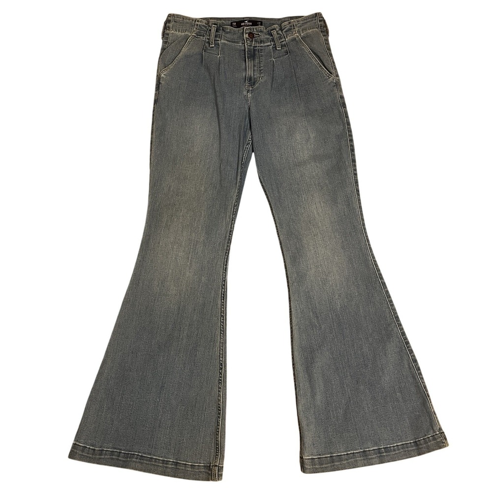 Hollister High Rise Flare Jeans 15R W32‎ L31 Pleated Front Retro Wide Leg Indie
